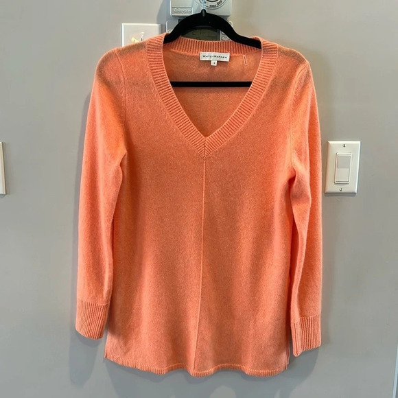 White +  Warren Vneck Seamed Cashmere Sweater Coral - Picture 3 of 10